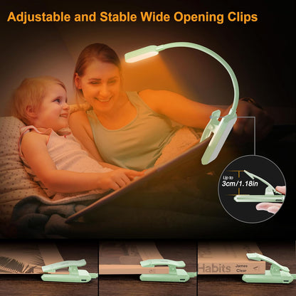 Gritin 16 LED Rechargeable Book Light for Reading in Bed- Eye Caring 3 Color Temperatures, Stepless Dimming Brightness, 80 Hrs Runtime, Lightweight Flexible Clip on Light for Book Lovers