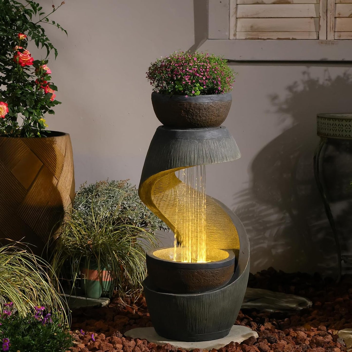 Sunlinua Modern Tabletop Water Fountain for Women Indoor Zen Relaxation Water Fountains Desktop Waterfall with Soothing Sound for Meditation Desk Home Office Decor