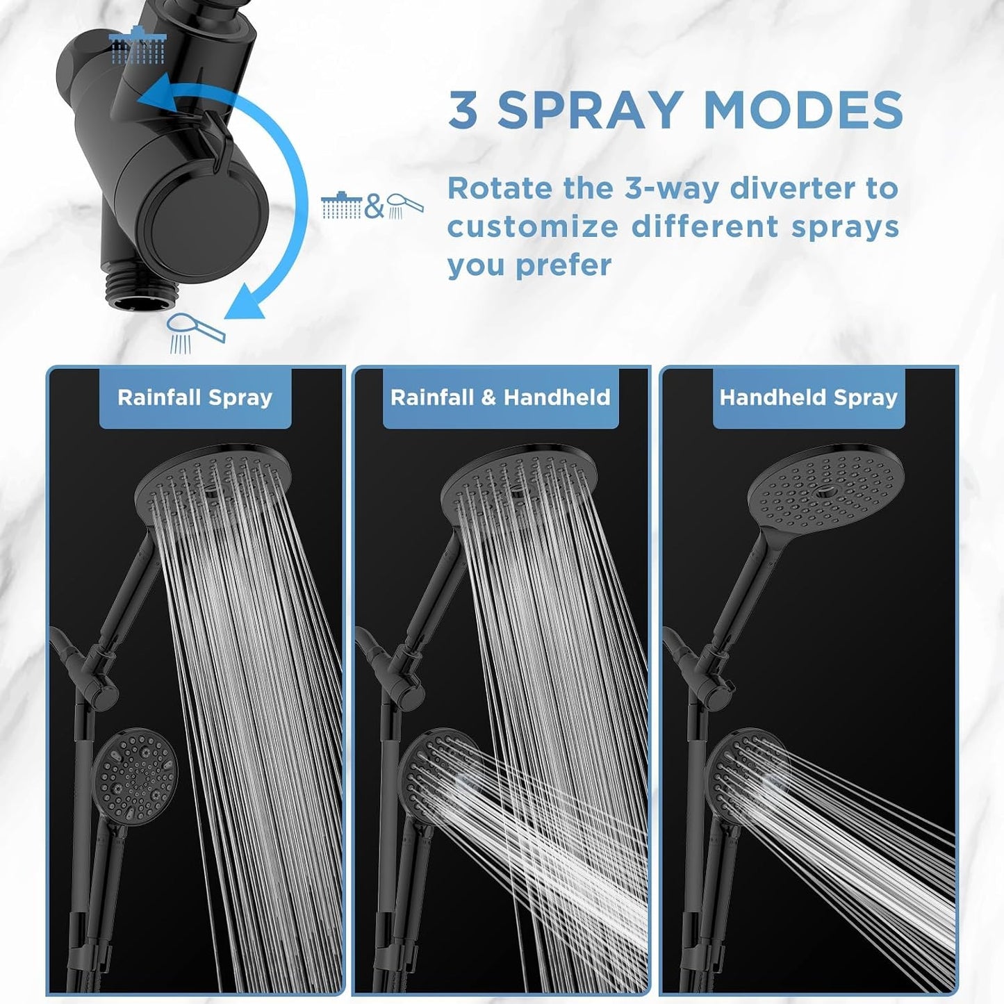 MakeFit Filtered Rain Shower Head with Handheld Combo High Pressure 12'' Rainfall Shower Heads & Hidden Detachable Wand Dual Showerhead Water Softener for Hard Water Easy Filter Replacement