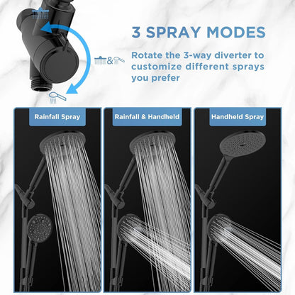 MakeFit Filtered Rain Shower Head with Handheld Combo High Pressure 12'' Rainfall Shower Heads & Hidden Detachable Wand Dual Showerhead Water Softener for Hard Water Easy Filter Replacement