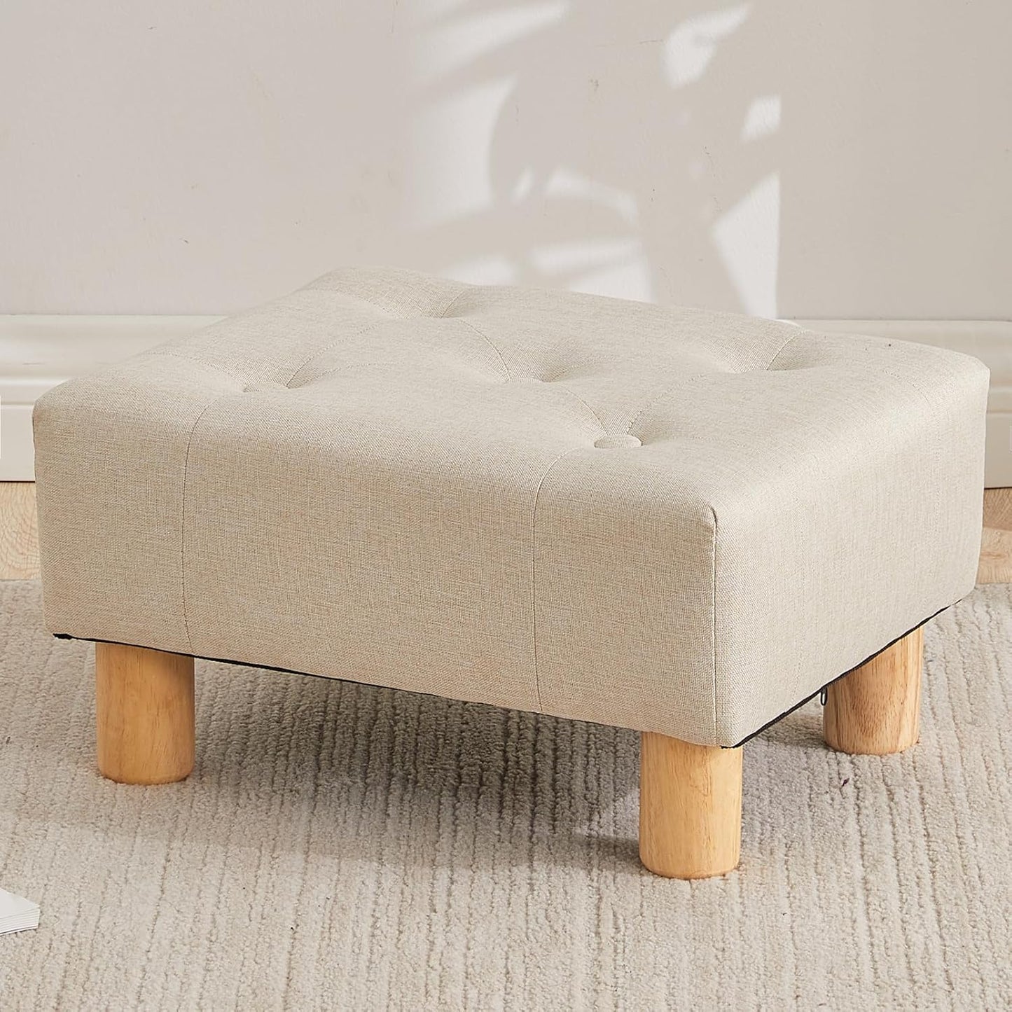 Small Foot Stool Ottoman, Sherpa Footstool Ottoman Foot Rest for Couch, Rectangle Footstools and Ottomans Small for Living Room, Entryway and Bedroom (White)