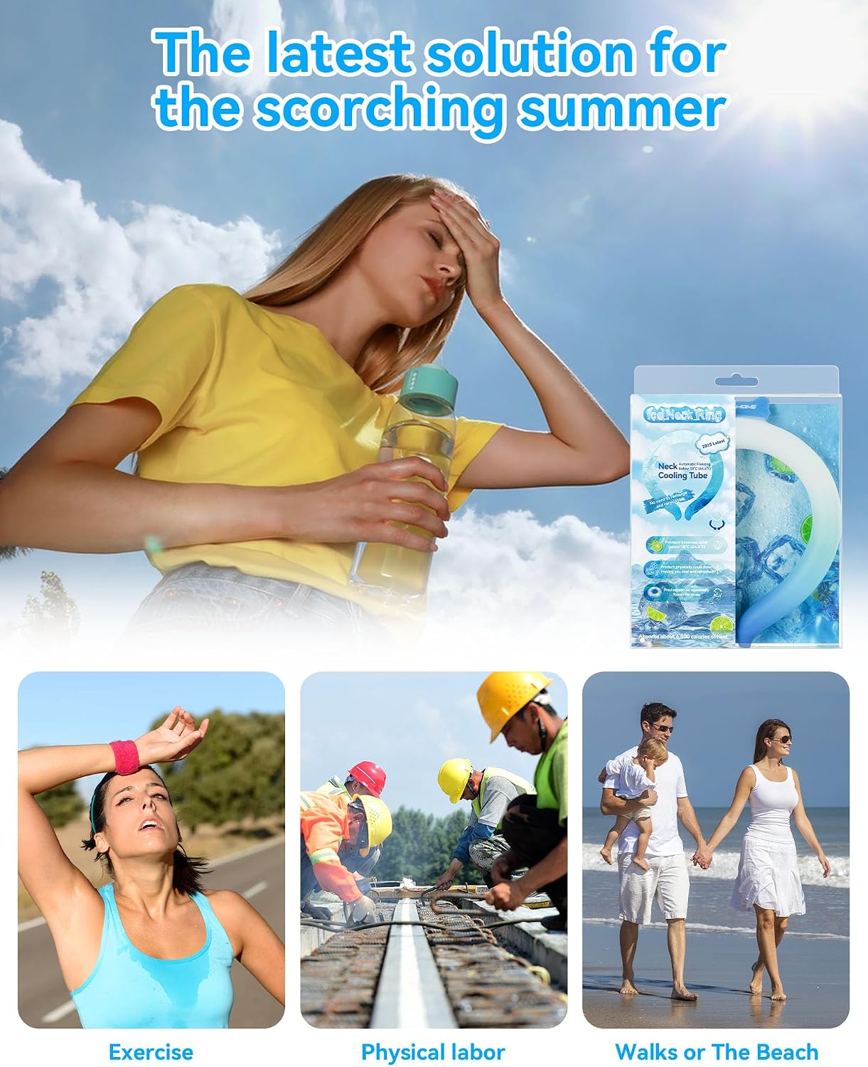 Neck Cooling Tube Wraps Ice Ring Neck Cooler Personal Ice Pack Wrap for Hot Weather Gel Reusable Wearable Gel Cooling for Summer Heat Hot Flashes Freezer Below 64.4℉