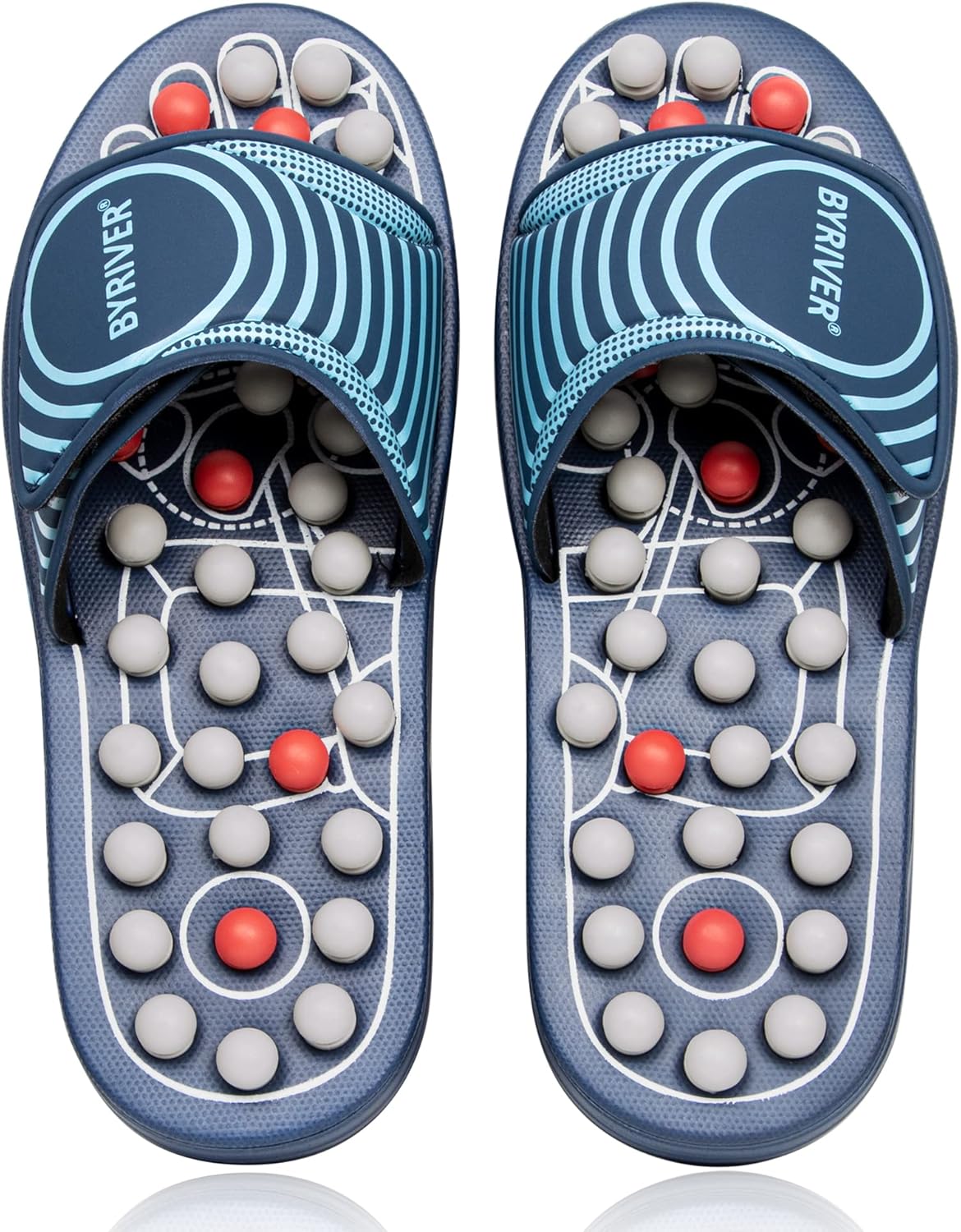 BYRIVER Acupressure Foot Massage Mat, Reflexology Tools, Spiky Ball Roller Therapy Sandals Shoes Slippers, Relief Muscle Fatigue, Sciatica, Heel, Lower Back Pain (03L)