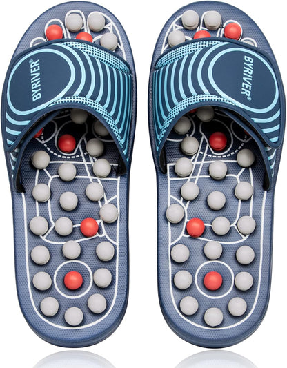 BYRIVER Acupressure Foot Massage Mat, Reflexology Tools, Spiky Ball Roller Therapy Sandals Shoes Slippers, Relief Muscle Fatigue, Sciatica, Heel, Lower Back Pain (03L)