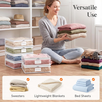 Lifewit Clear Zippered Storage Bags, Plastic Sweater Storage Bags Clothing Organizer for Blankets Linen Sweater Bed Sheet Quilt Clothes (15.7 x 13.8 x 3.9 Inch)