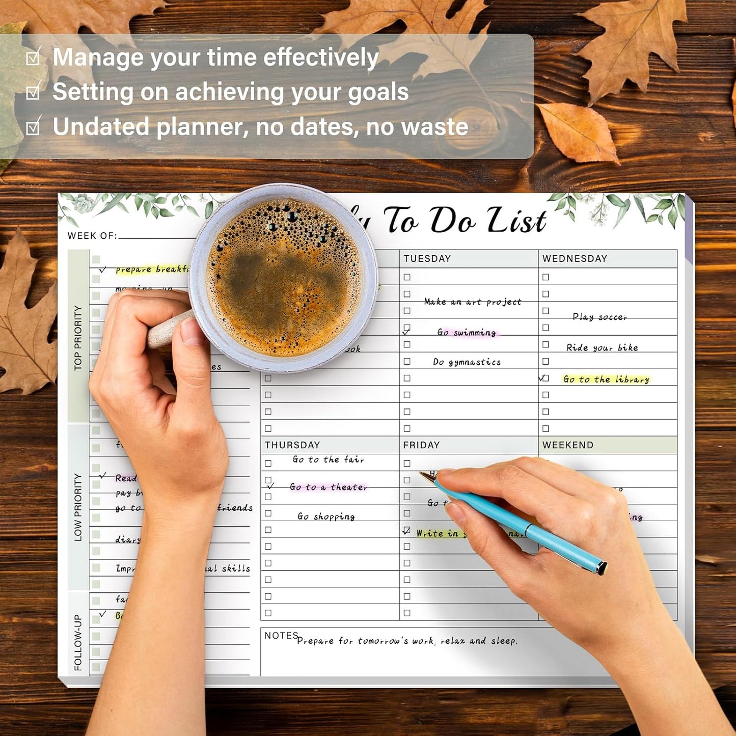 Weekly To Do List Notepad with 52 Undated Sheets（8.5"×11"）- Weekly Desk Planner Pad with Spiral Binding for Women & Man, Office, School and Home Personal Organizer