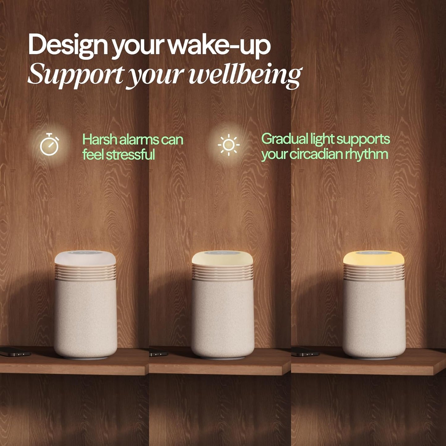 BLUEAIR Air Purifier & Sunrise Alarm Clock for Bedroom, Nursery – HEPASilent™, Wake-Up Light, White Noise & Soothing Sounds for Natural Sleep, USB-C, Mini Restful
