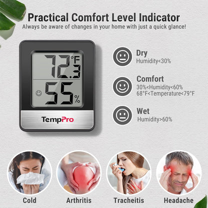 TempPro TP49 Digital Hygrometer Indoor Thermometer Humidity Meter Room Thermometer with Temperature and Humidity Monitor Mini Hygrometer Outdoor Thermometer (Previously ThermoPro)