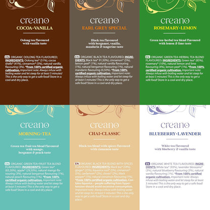 Creano Organic Herbal Tea Sampler Gift Set - Tea Gift Box - 27 Organic Tea Bags in 9 Different Varieties 54 g