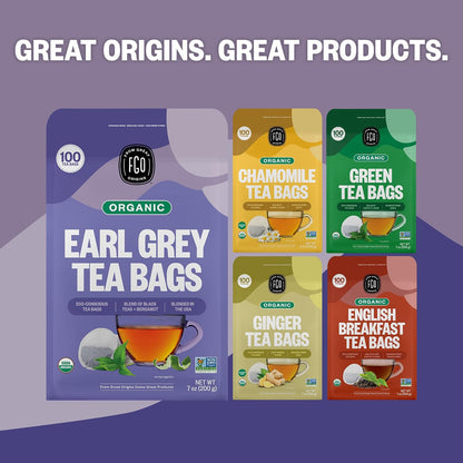 FGO Organic Earl Grey Black Tea, 100 Count, Eco-Conscious Tea Bags, Resealable Bag, Packaging May Vary (Pack of 1)