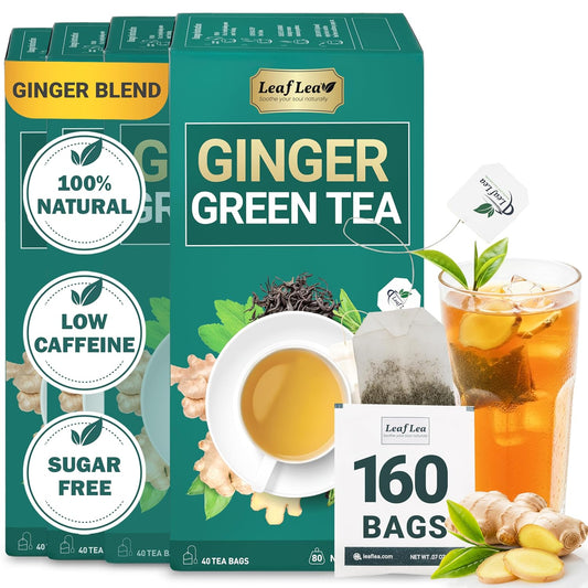 LeafLea Herbal Green Tea With Ginger, Digestion & Immune Support, 160 Count