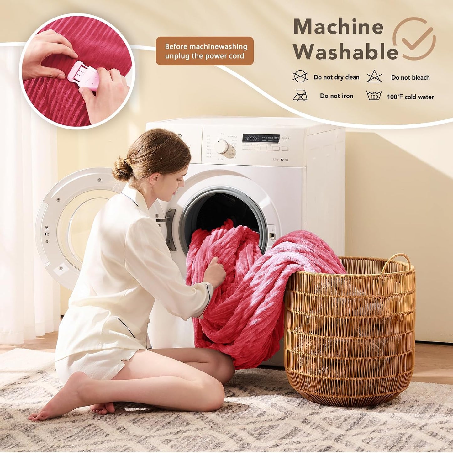 Homemate Heated Blanket Electric Throw - 50"x60" Heating Blanket Throw 1/2/4/6/8 Hours Auto-Off 10 Heat Levels Over-Heat Protection Soft Flannel Sherpa Heater ETL Certification