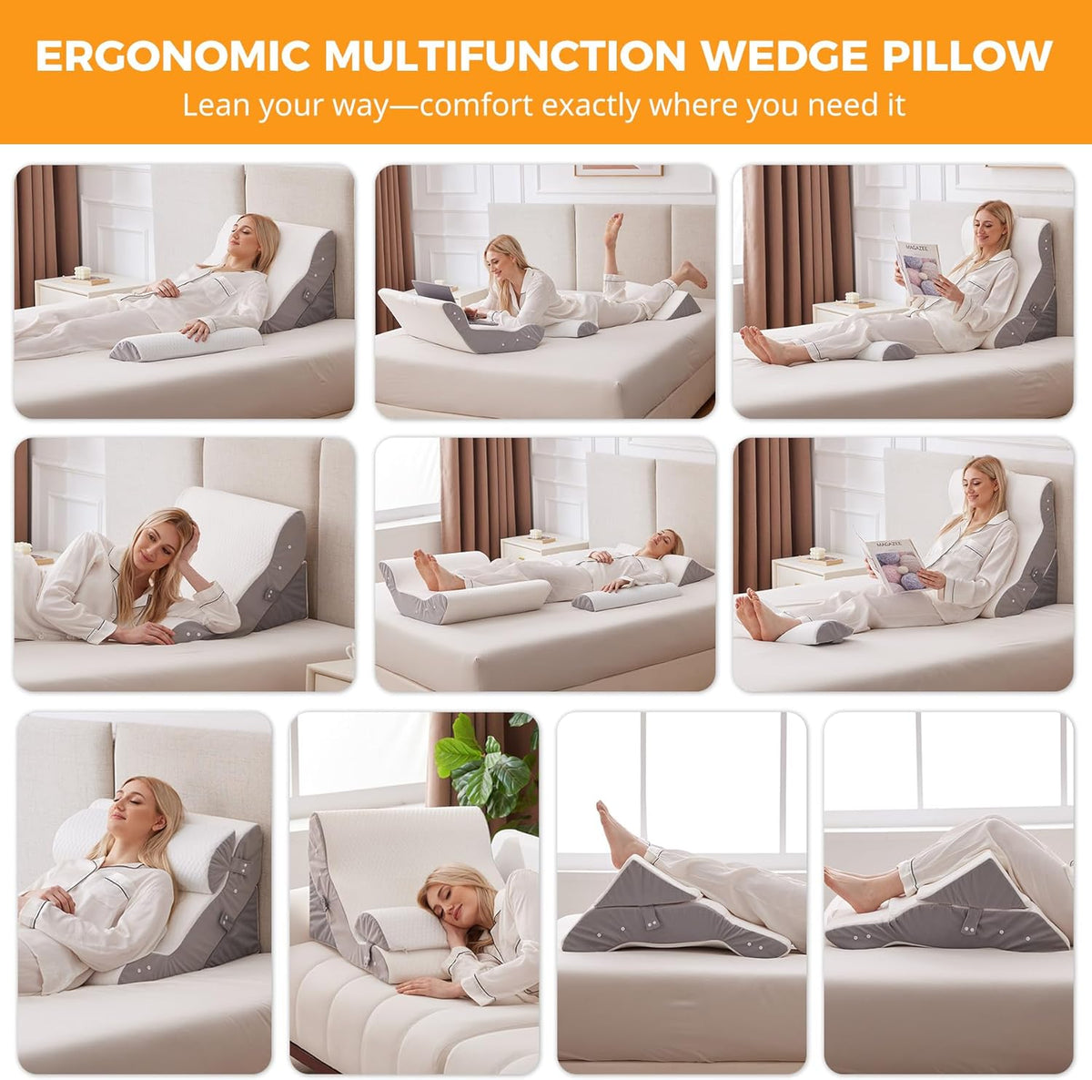 Ruqmuis Wedge Pillow Set for After Surgery, Bed Wedge Pillow, White