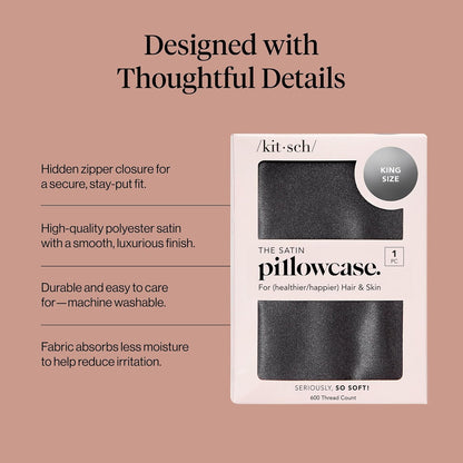 Kitsch Satin Pillowcase with Zipper for Hair & Skin - Softer Than Silk Pillow Cases, Smooth Cooling Satin Pillow Case, Wrinkle-Free, Machine Washable - Pillow Cases Standard Size (19x26) - Blush