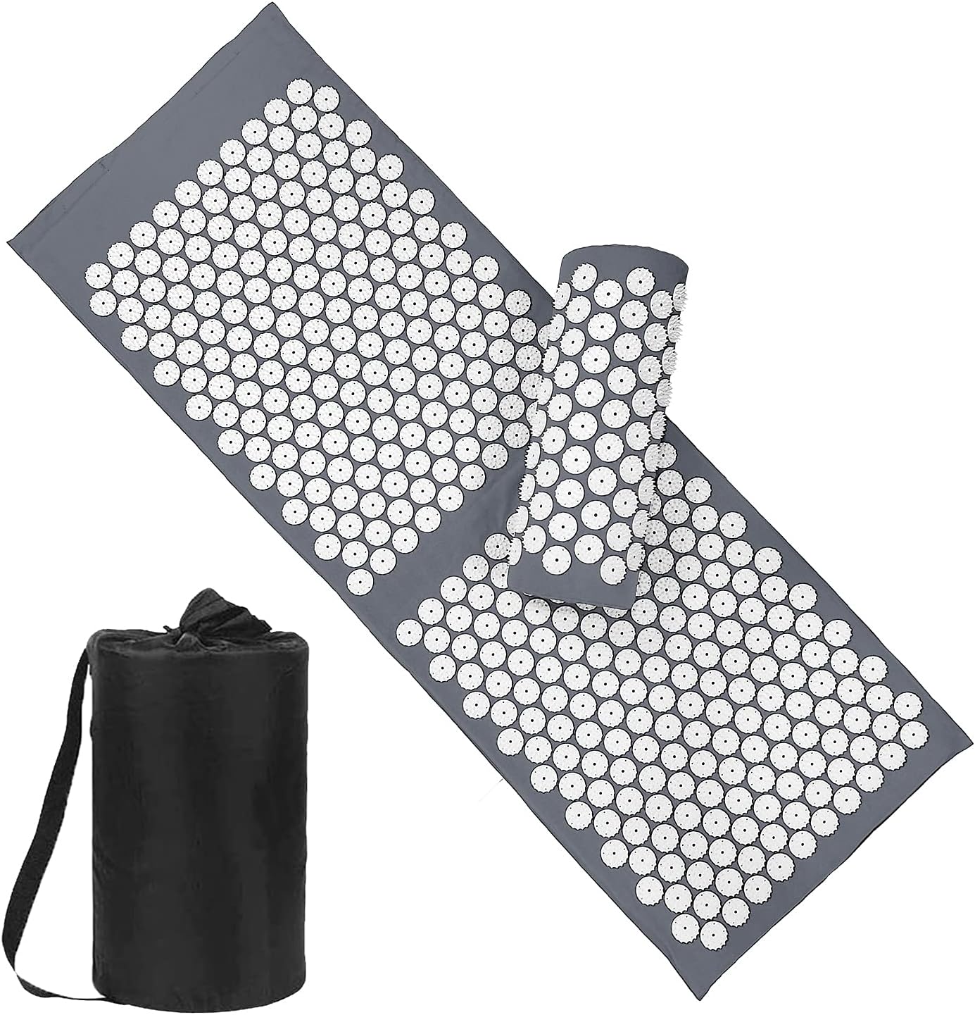 XiaoMaGe Acupressure Mat and Pillow Set with Bag - Extra Long Acupuncture Mat for Neck & Back Pain Relief- Naturally Relaxation Gift for Women - Stress Relief Massage Mat (Black)