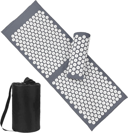 XiaoMaGe Acupressure Mat and Pillow Set with Bag - Extra Long Acupuncture Mat for Neck & Back Pain Relief- Naturally Relaxation Gift for Women - Stress Relief Massage Mat (Black)
