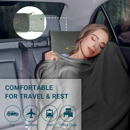 Compact Travel Blanket for Airplane, Premium Soft 2-in-1 Blanket with Pillowcase and Carry Bag, Lightweight Travel Essentials with Luggage Sleeve and Backpack Clip, Mint Green