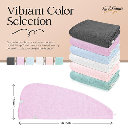 Lili&James 100% Cotton Hair Towel Wrap for Women & Kids – 420 GSM Quick Dry Hair Turban with Double Button Loop, Anti Frizz Non Microfiber Hair Drying Towel for Curly, Long & Thick Hair (Lilac)