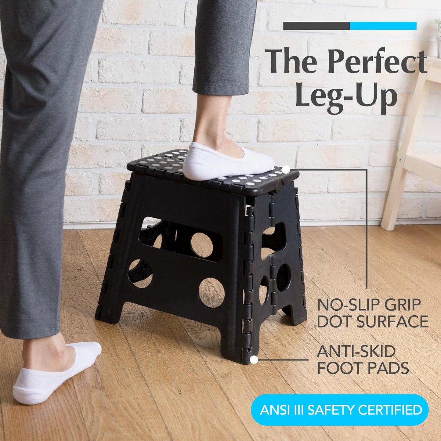 Handy Laundry Folding Step Stool - Sturdy Enough Collapsible Stool to Support Adults - Opens Easy with One Flip - Great for Kitchen, Bathroom or Bedroom (Black - 9 Inch)