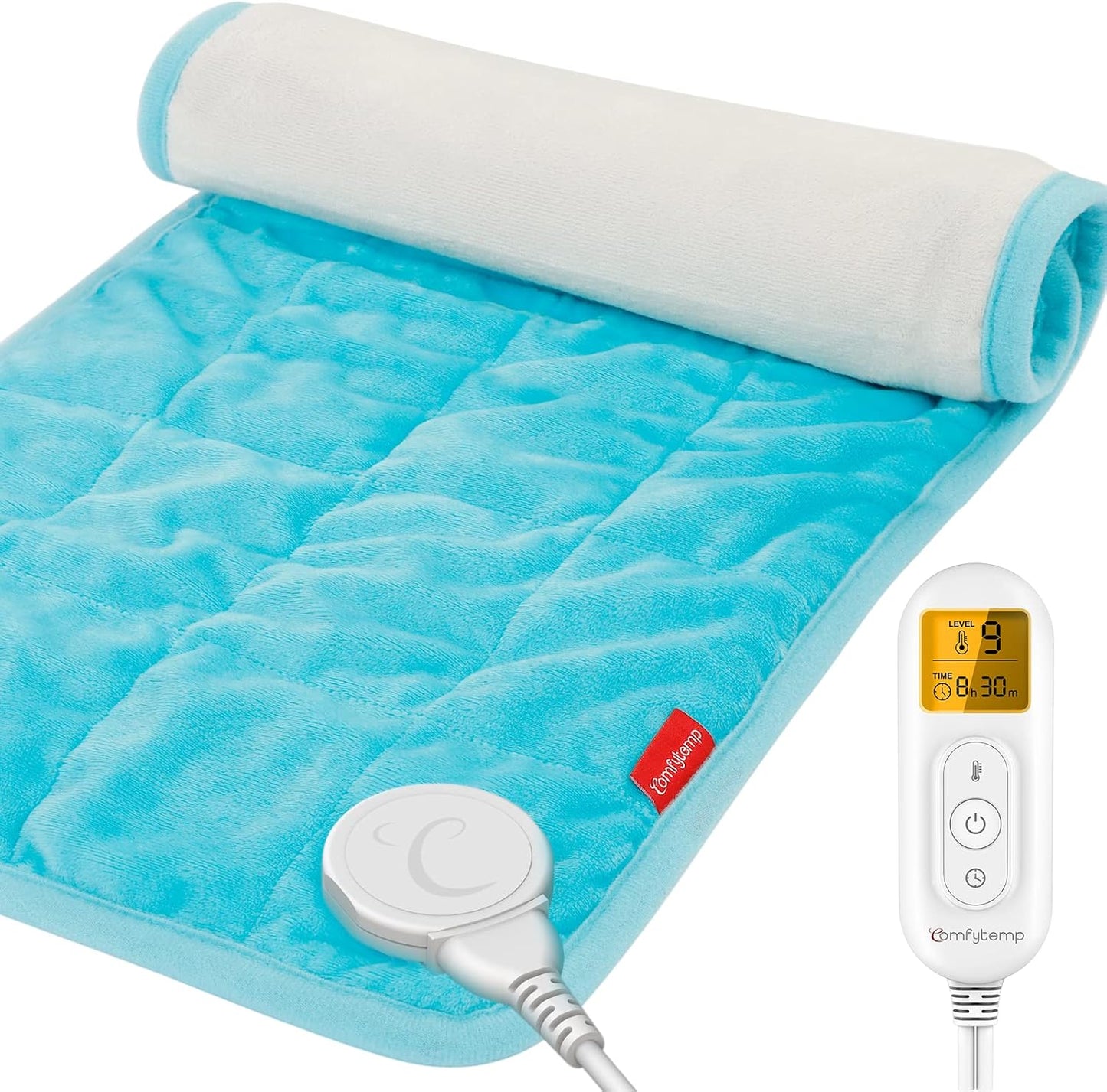 Comfytemp Weighted Heating Pad for Period & Back, 2.2lb Extra Large Menstrual Heated Pad, 12" x 24" XL Electric Heat Pad with 9 Heat Level & 11 timers auto-off for Neck Shoulder Leg Knee Abdomen, Gray