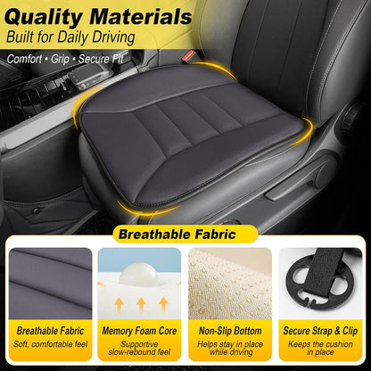 kingphenix Car Seat Cushion with 1.2inch Comfort Memory Foam, Seat Cushion for Car and Office Chair (Black)
