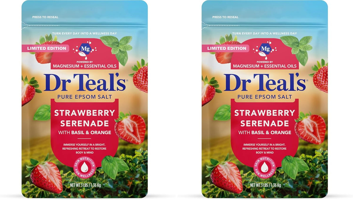 Dr Teal's Epsom Salt Magnesium Soak, Strawberry Serenade with Basil & Orange, 3 lbs
