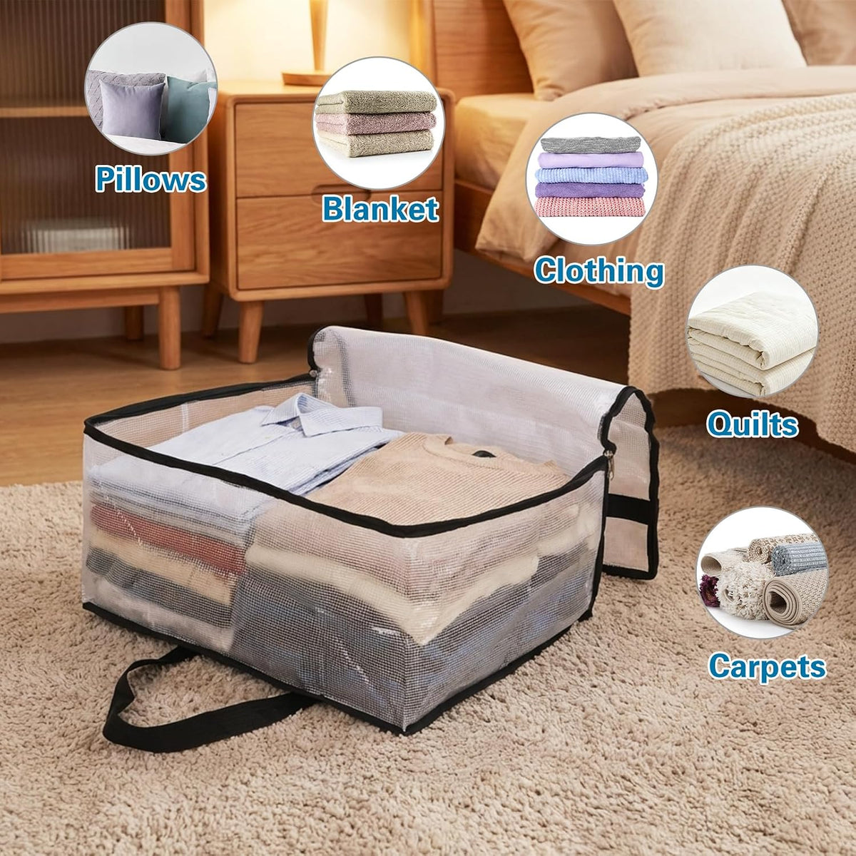 Fixwal Storage Bags 4 Pack 75L XL Mesh Clear for Blankets Clothes Comforter