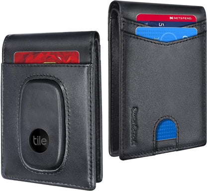 SwanScout Wallet for Tile Pro (2022), Cash Pocket Version, RFID Blocking Genuine Leather Bifold Wallet with Gift Box (Not Include Tracker)