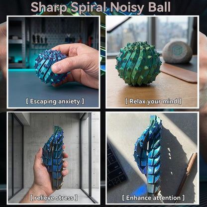 Spiky Retractable Ball, Cool 3D Printed Fidgets, Sharp Spiral Noisy Ball, Suitable for Adults to Relieve Stress and Anxiety, Office Opening Remarks, Killing Time (with Rotating Base)