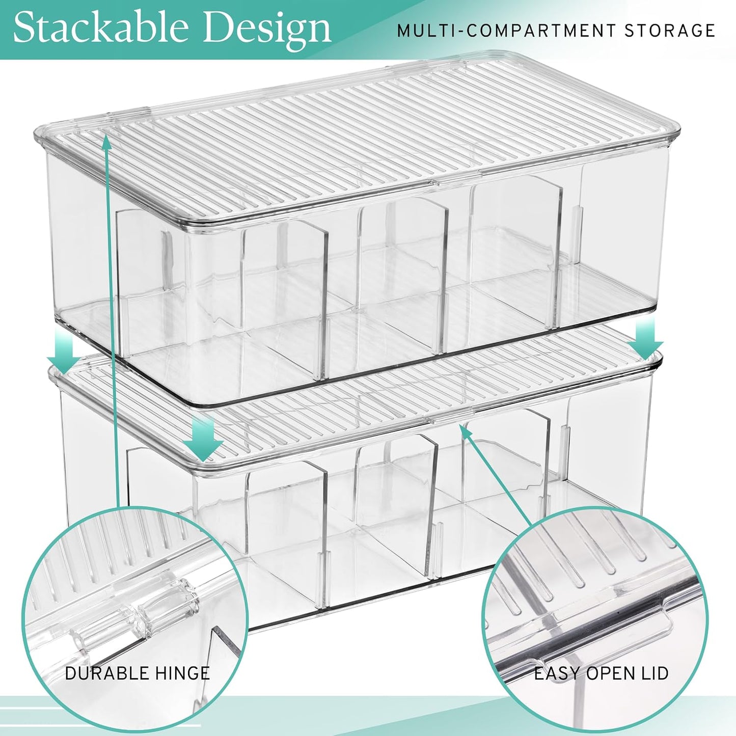 Sorbus Tea Bag Organizer, 2-Pack Clear Bins with Removable Dividers