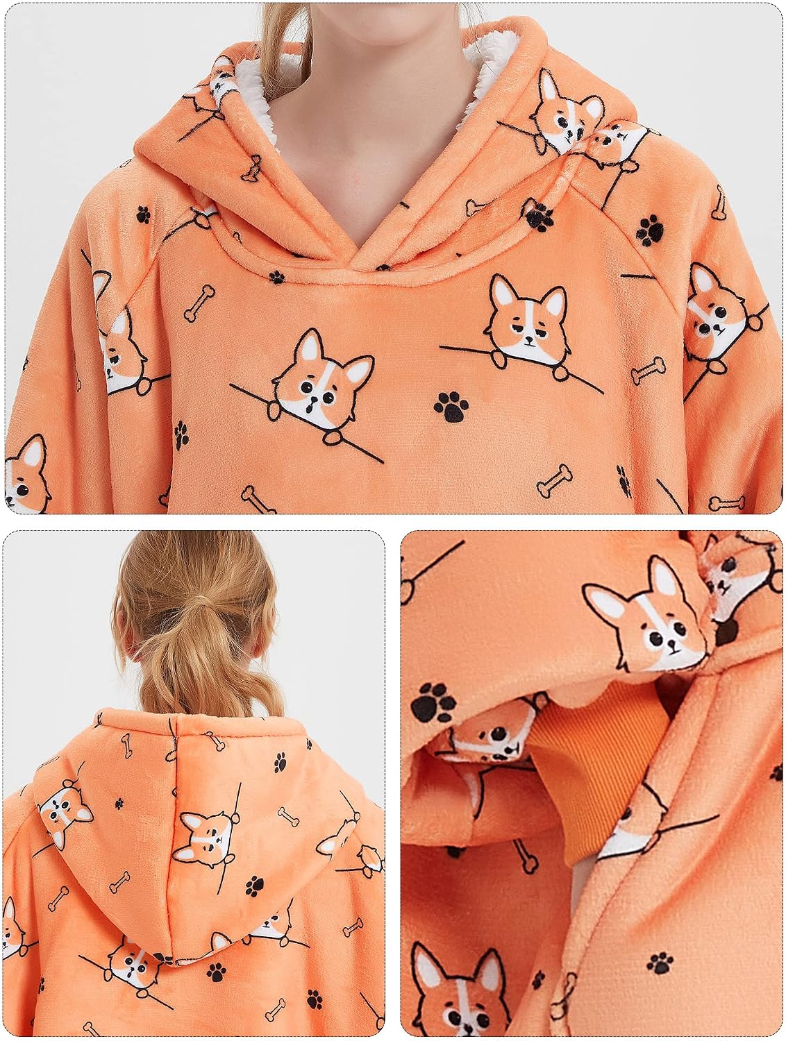 KFUBUO Wearable Blanket Hoodie for Adults Sherpa All Patterns Cat Oversized Sweatshirt Blanket with Pockets for Women