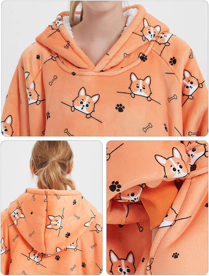KFUBUO Wearable Blanket Hoodie for Adults Sherpa All Patterns Cat Oversized Sweatshirt Blanket with Pockets for Women