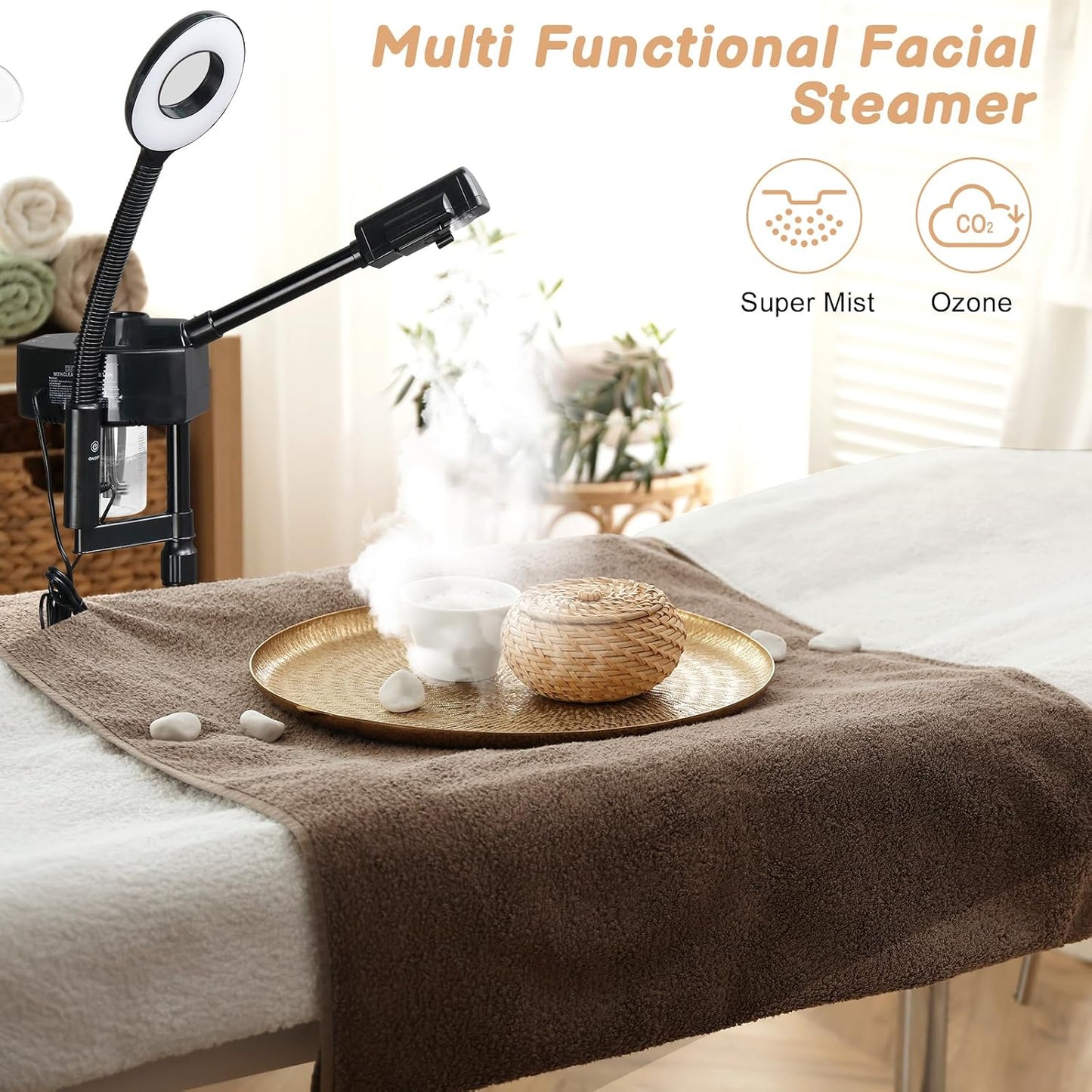 Winado 2 in 1 Facial Steamer with 5X Magnification Light, Deep Cleaning for Personal Skin Care, Beautician Steamer Professional Humidifier Facial Spa Mist Steam for Home & Beauty Salon, White