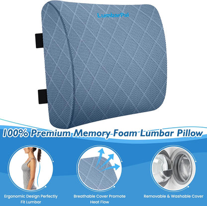 Lumbar Support Pillow for Office Chair Back Support Lumbar Pillow for Car, Gaming, Office Chair - Improve Sitting Posture & Back Pain Relief, Memory Foam, Adjustable Straps, Grey