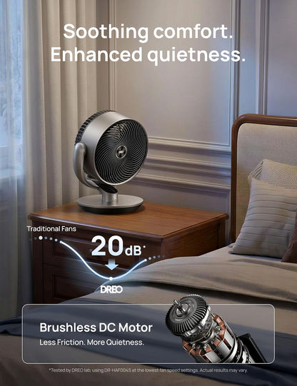 Dreo 16 Inch 25dB Quiet Smart Fans for Bedroom, DC Room Fan with Remote, 120°+120° Oscillating Fan, 6 Modes, 9 Speeds, 12H Timer,Works Alexa/Google/WiFi/Voice Control, Silver, Oversize (DR-HAF004S)