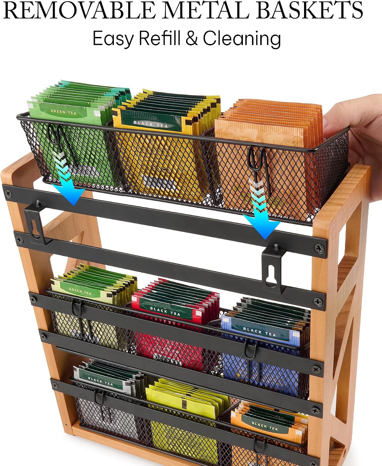 HULISEN Tea Bag Organizer, 3 Tier Tea Bag Holder, Holds Up to 120 Teabags