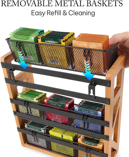 HULISEN Tea Bag Organizer, 3 Tier Tea Bag Holder, Holds Up to 120 Teabags