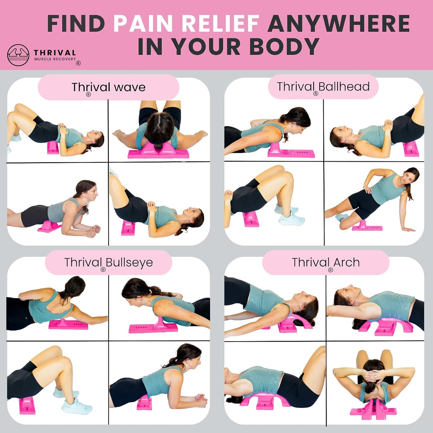 Thrival Arch Back Stretcher - Psoas Muscle Release Tool App for Hip Flexor, Back, Glute, Iliacus, and Neck - Spine Decompressor, Trigger Point, and Myofascial Release – Carbon Black