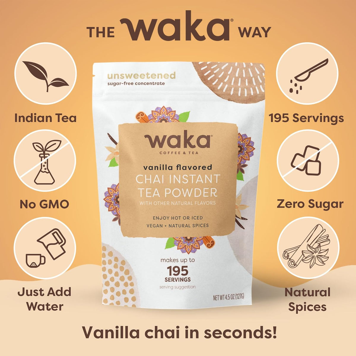 Waka Chai Powder Concentrate, Unsweetened Masala Chai, Sugar-Free, 4.5 oz