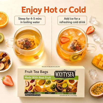 Fruit Tea Gift Box - 30 Indiv Wrapped Bags, Caffeine-Free, 1.35lbs