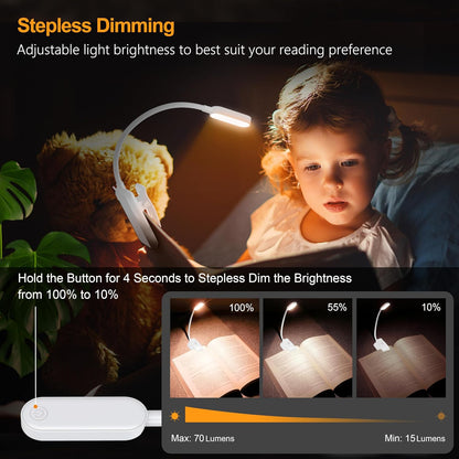 Gritin 16 LED Rechargeable Book Light for Reading in Bed- Eye Caring 3 Color Temperatures, Stepless Dimming Brightness, 80 Hrs Runtime, Lightweight Flexible Clip on Light for Book Lovers