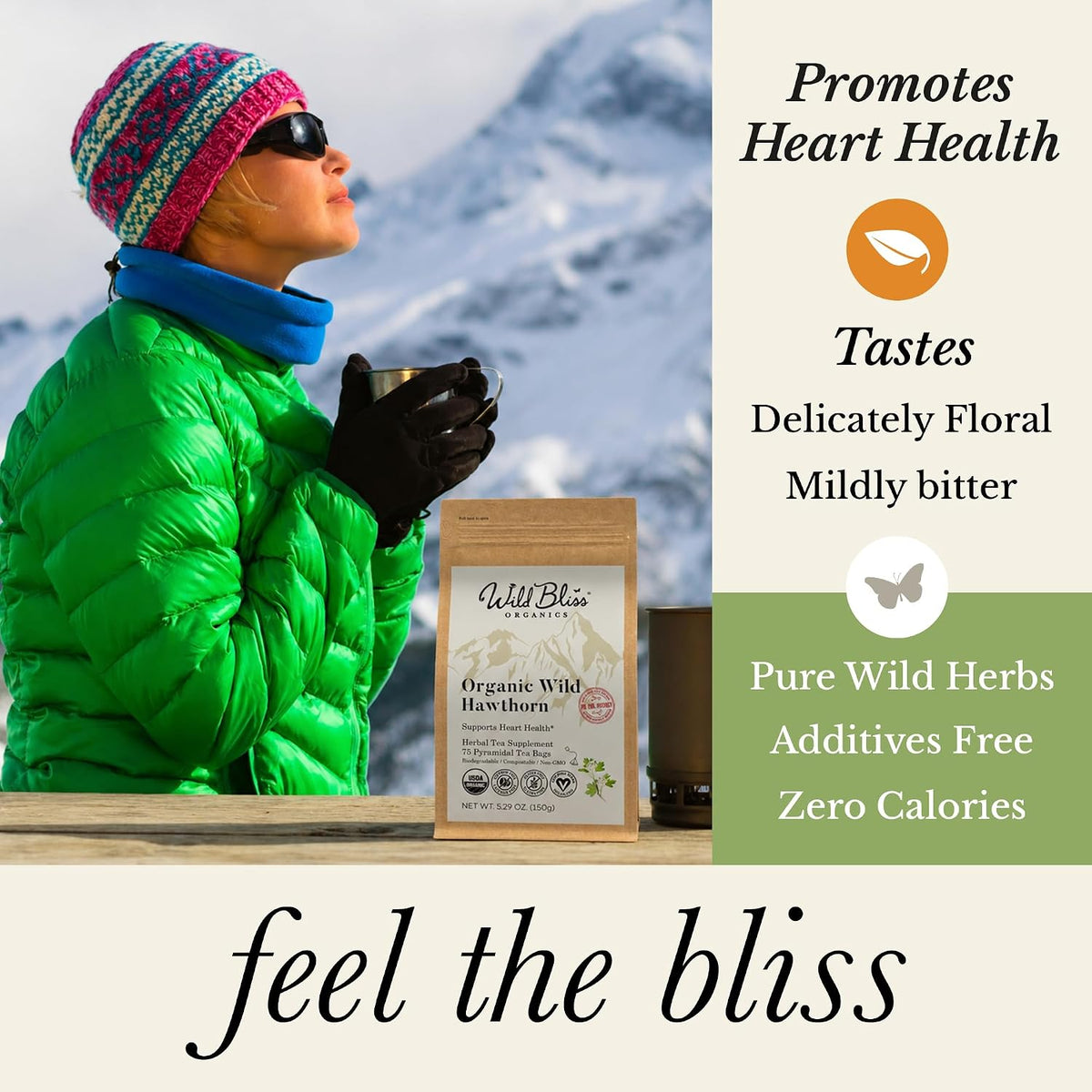 Wild Bliss Organic Hawthorn Leaf and Flower Tea, 75 Tea Bags