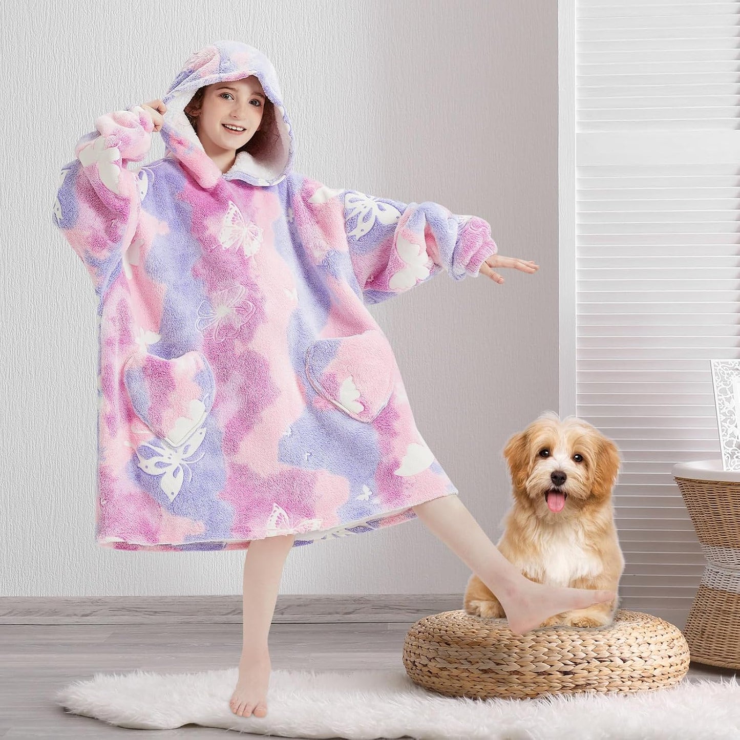 Fiosnow Glow in the Dark Unicorn Blanket Hoodies for Kids 6-13YR Oversize Wearable Blanket Hoodies for Boys Girls Teens