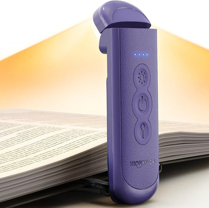 HIONXMGA Book Light Rechargeable, Eye-Care Clip on Reading Light for Books in Bed, 3 Color & Stepless Dimming, 140H Long Lasting Book Lights for Reading at Night, Gifts for Book Lovers(Black)
