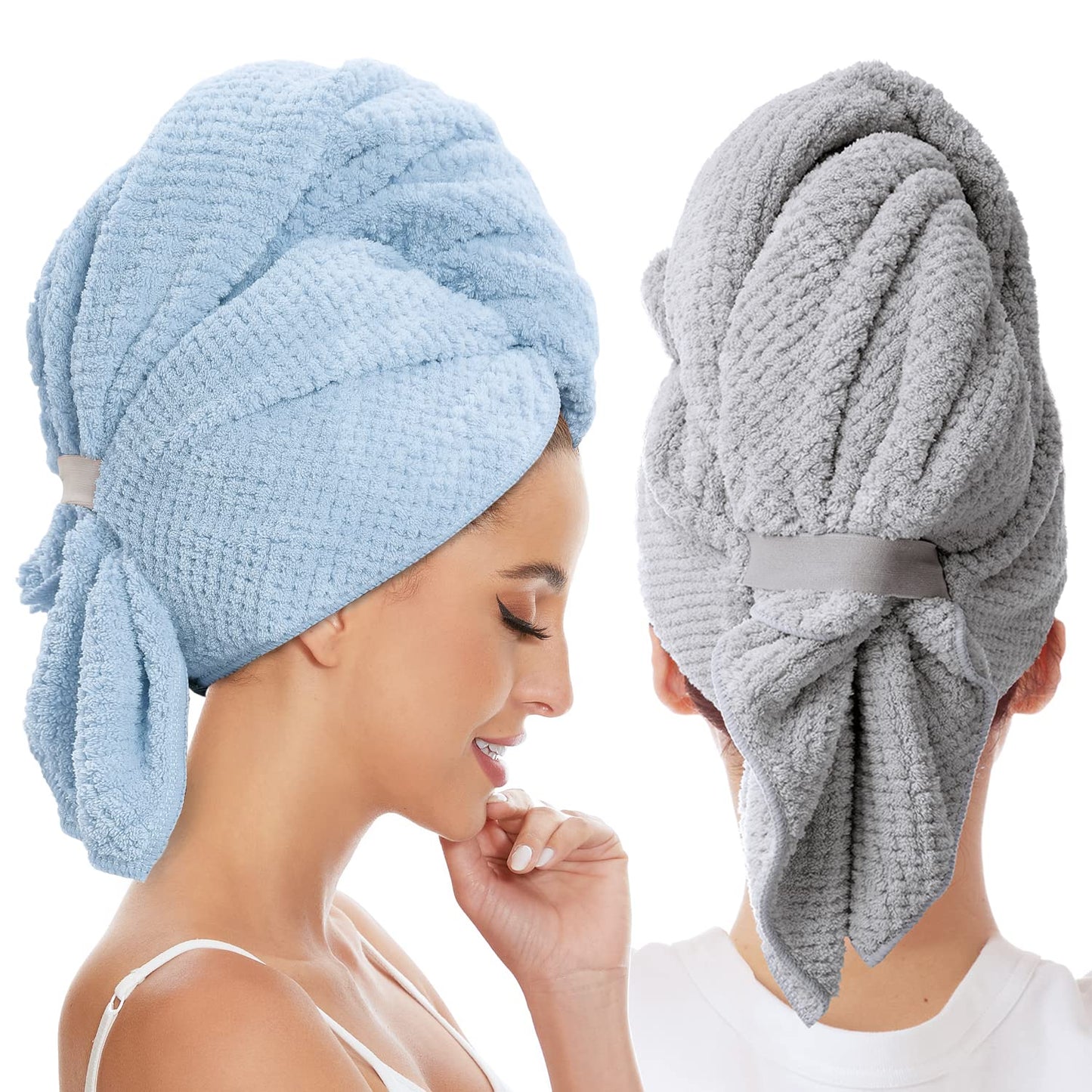 Large Microfiber Hair Towel Wrap for Women, Anti Frizz Drying Towel, Fast Dry Turban Wet Hair, Long, Thick, Curly Super Absorbent Soft Towels - White