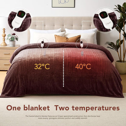 Homemate Heated Blanket Electric Throw - 50"x60" Heating Blanket Throw 1/2/4/6/8 Hours Auto-Off 10 Heat Levels Over-Heat Protection Soft Flannel Sherpa Heater ETL Certification
