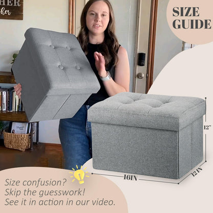 LINMAGCO Ottoman with Storage Small Foot Rest Stool Under Desk Stool Short Folding Footrest for Living Room Bedroom Home Office Dorm Dark Gray 16X12X12IN