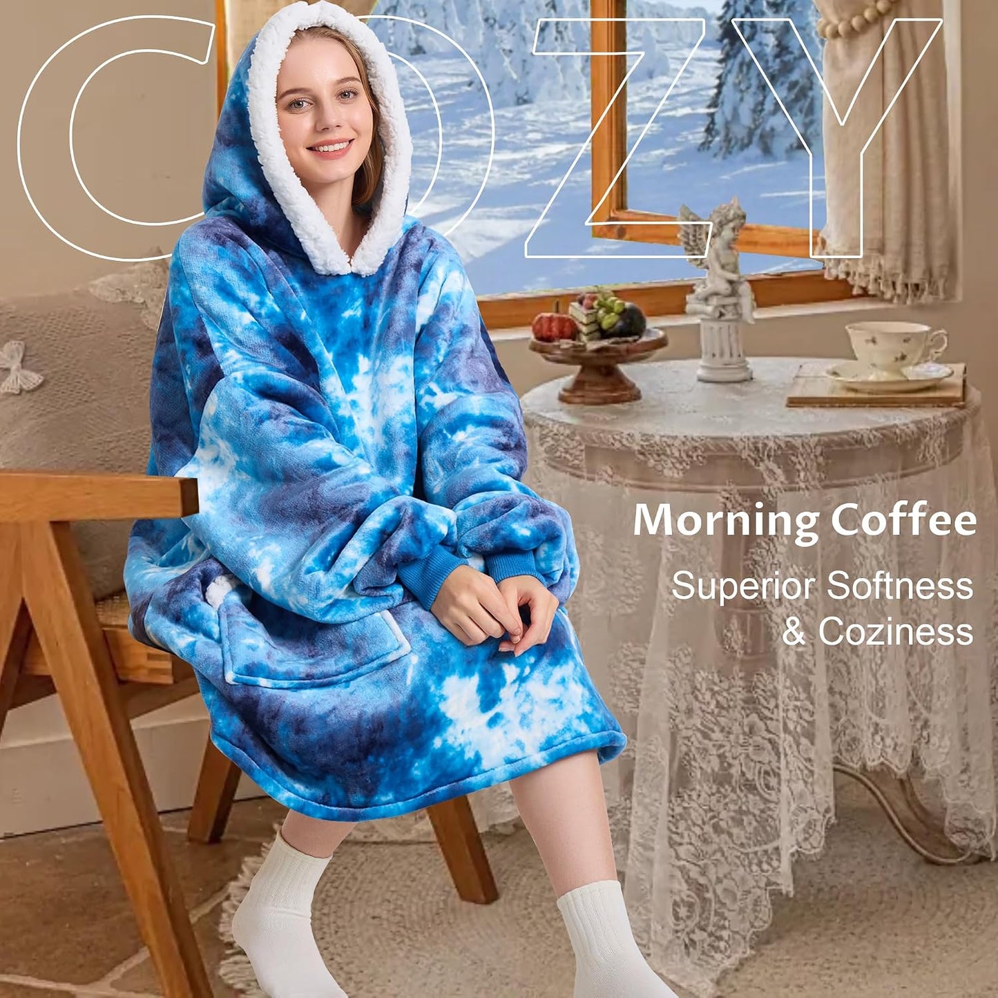 Kipswiza Wearable Blanket Hoodie Gifts for Women and Men, Oversized Cozy Warm Flannel Sherpa Hooded Blankets Sweatshirt with Giant Pockets for Adult and Teens, Dark Gray