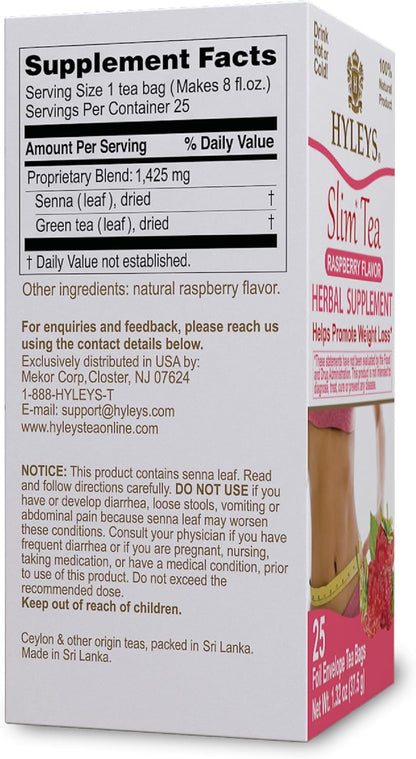 HYLEYS Slim Tea Raspberry Flavor, Detox Tea for Weight Loss, 25 Tea Bags