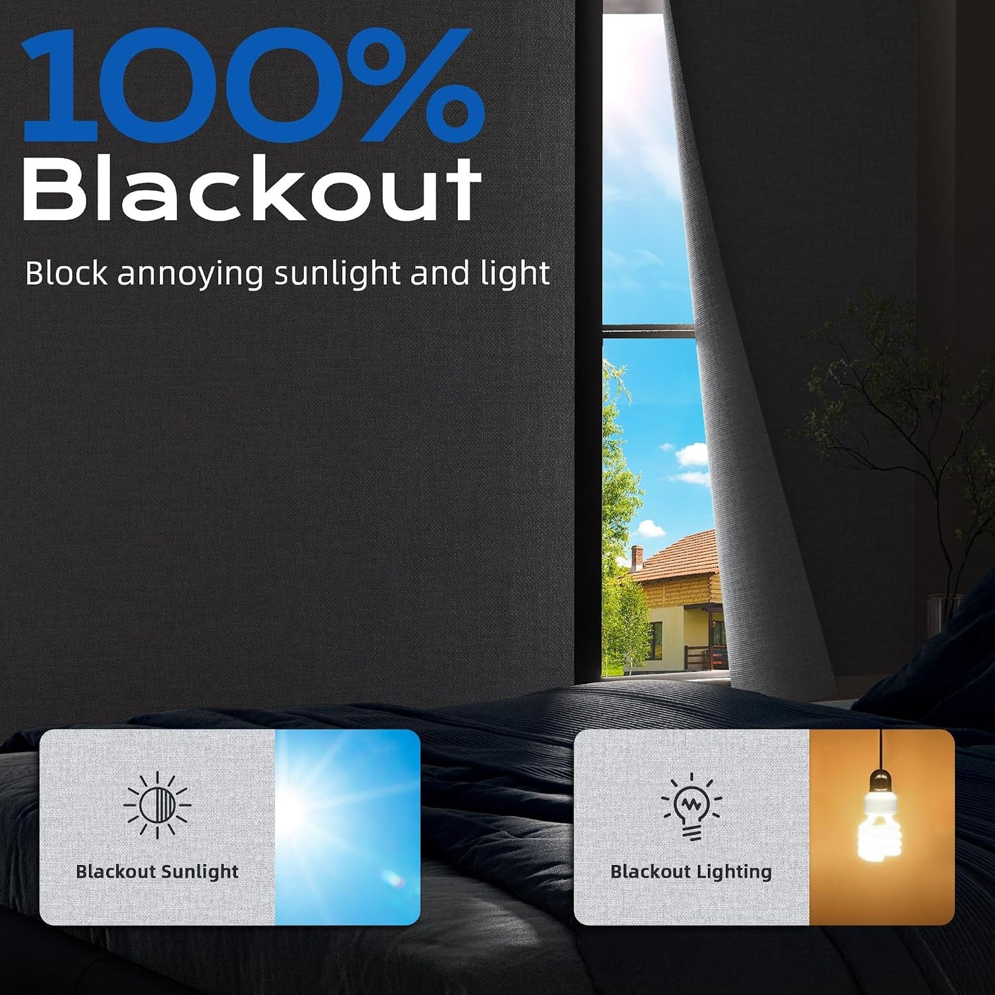 Linen Blackout Curtains for Bedroom, 70" x 58" Portable Black Out Blinds with 20 Sets Hooks & Loops Strips for 100% Blackout Window Film, Temporary Black-Out Shades for Windows Cover Travel RV- Cream